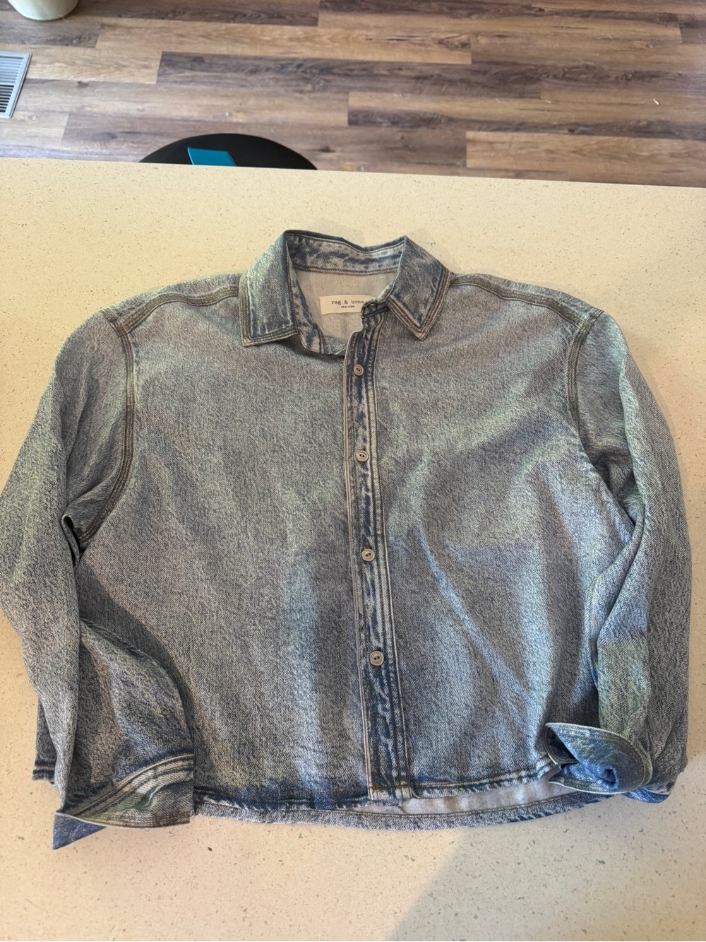 rag & bone Light Blue Beatrice printed Denim cropped shirt NWOT MEDIUM